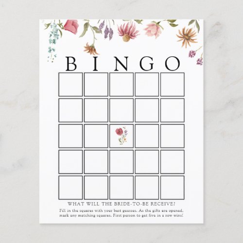 Wildflower Bloom Bridal Bingo Game Card