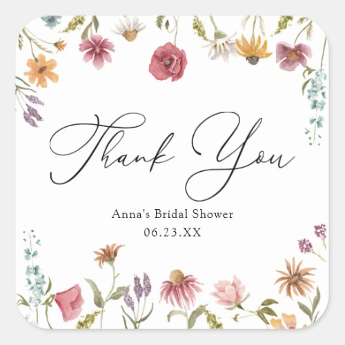 Wildflower Bloom Bridal Shower  Square Sticker