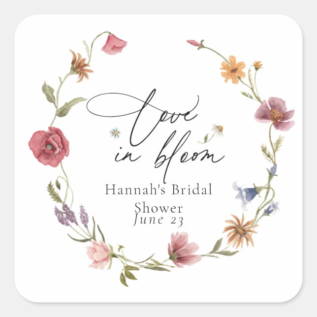 Wildflower Bloom Bridal Shower Square Sticker (Front)