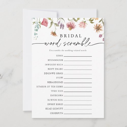 Wildflower Bloom Bridal Word Scramble Game Card
