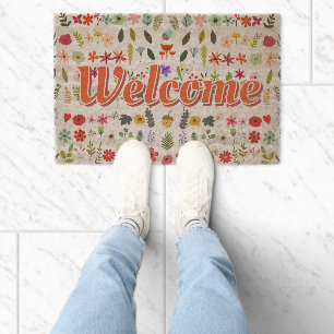 Wildflower Bloom Folksy Folk Art Welcome Fiber Doormat