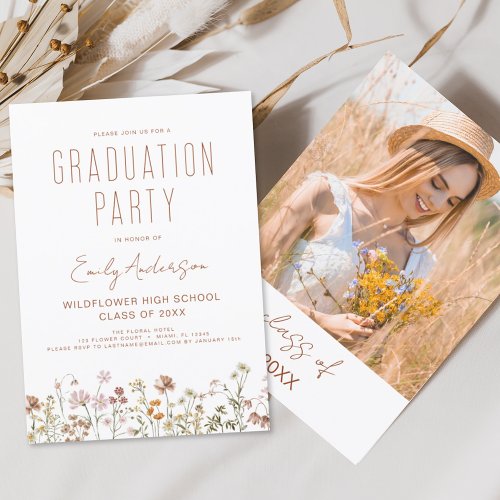 Wildflower Bloom Graduation Party Boho Invitation