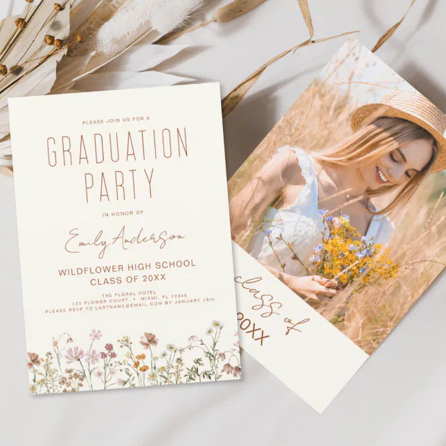 Wildflower Bloom Graduation Party Boho Invitation | Zazzle