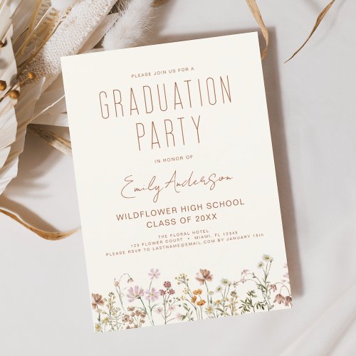 Wildflower Bloom Graduation Party Boho Invitation