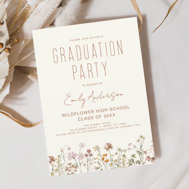 Wildflower Bloom Graduation Party Boho Invitation | Zazzle