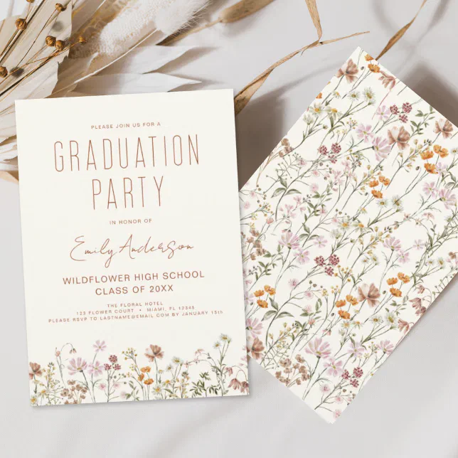 Wildflower Bloom Graduation Party Boho Invitation 