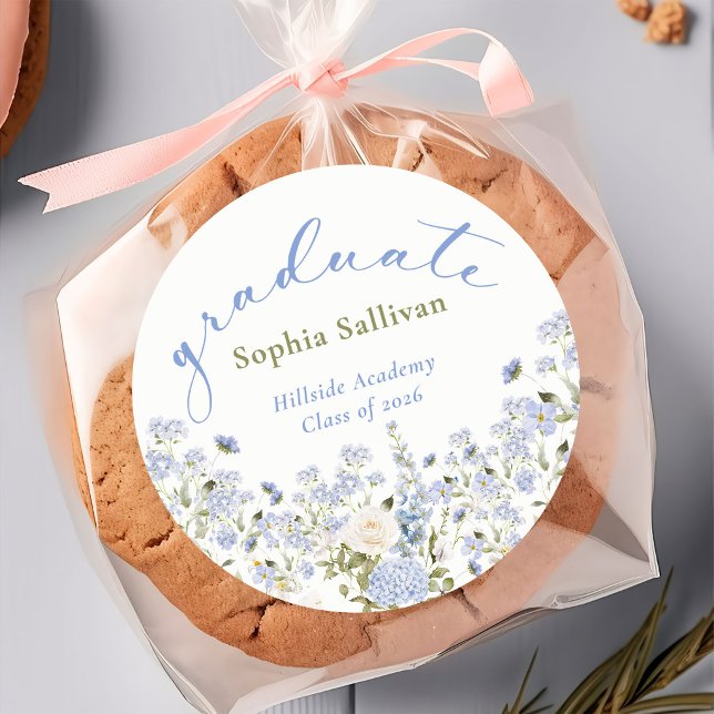 Wildflower Bloom Graduation Party Classic Round Sticker (Creator Uploaded)