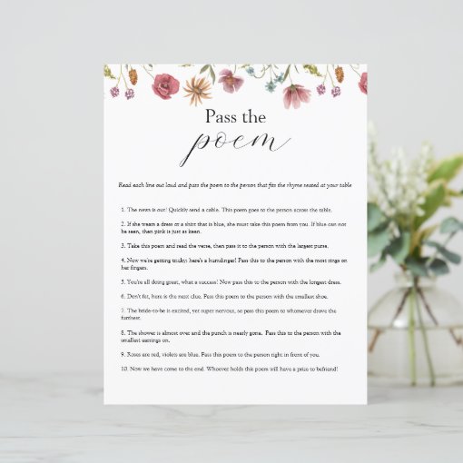 Wildflower Bloom Pass the Poem Bridal Shower game | Zazzle