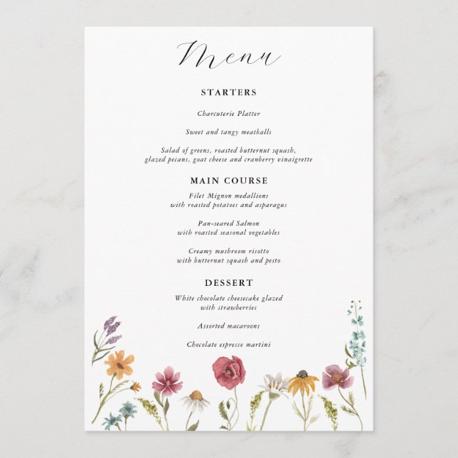 Wildflower Bloom Wedding Menu (Front)
