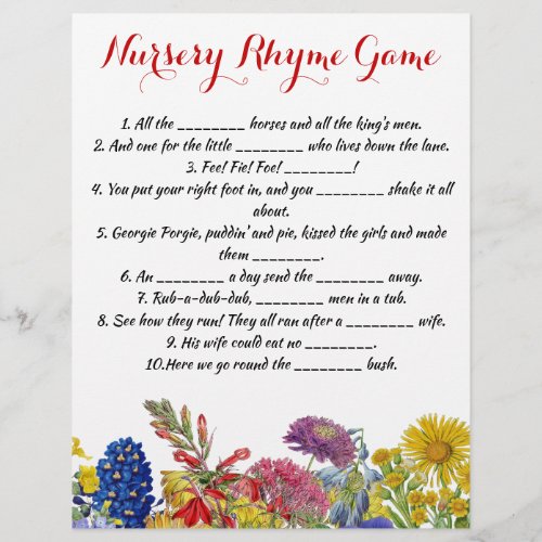 Wildflower Bloom Whimsical Floral Baby Shower Game Flyer