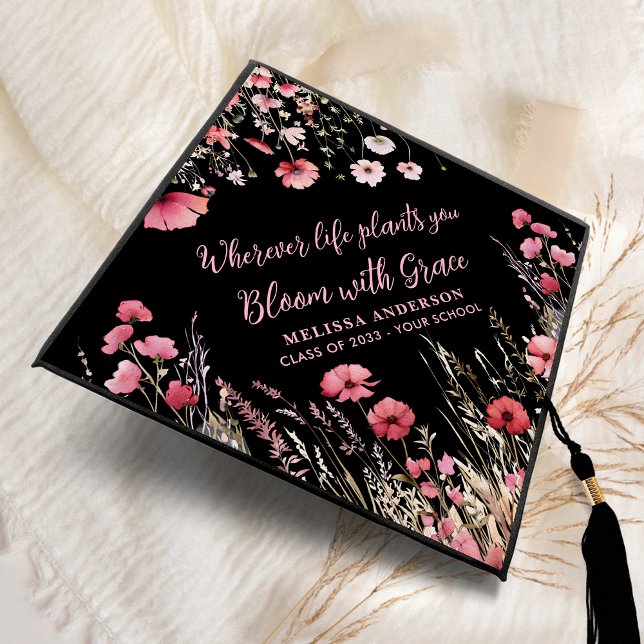 Wildflower - Bloom with Grace - Custom Pink Floral Graduation Cap Topper (Creator Uploaded)