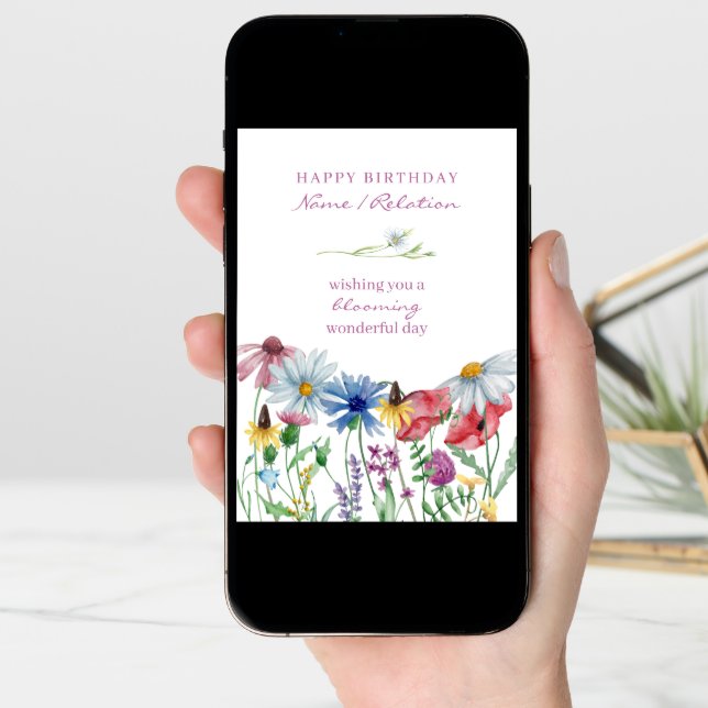 Wildflower Blooming Wonderful Floral Birthday Card (Front Digital)