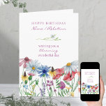 Wildflower Blooming Wonderful Floral Birthday Card<br><div class="desc">Pretty wildflower birthday card which you can personalize inside and out. The design has a floral border of colorful wild flowers in pink blue red and yellow with a daisy divider and a matching bouquet on the back.</div>