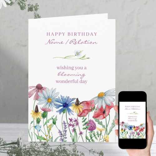 Wildflower Blooming Wonderful Floral Birthday Card