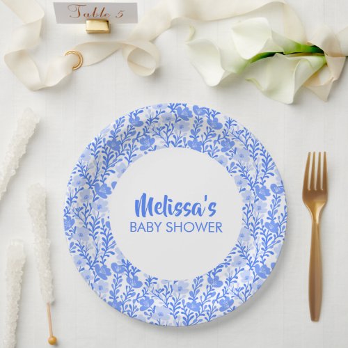 Wildflower Blooms Floral Baby Shower Custom BLue Paper Plates