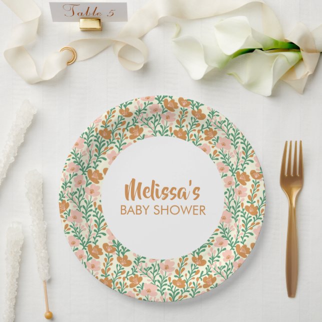 Wildflower Blooms Floral Baby Shower Custom Paper Plates (Wedding)