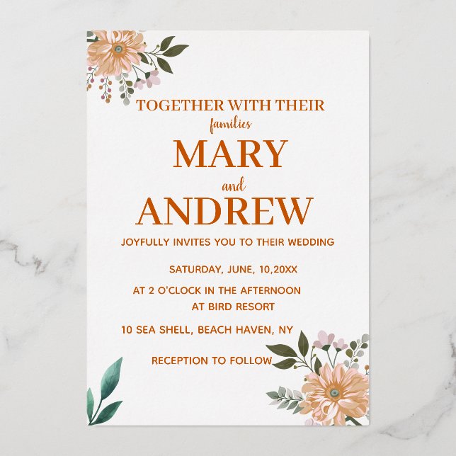 Wildflower Blooms  Foil Invitation (Front)