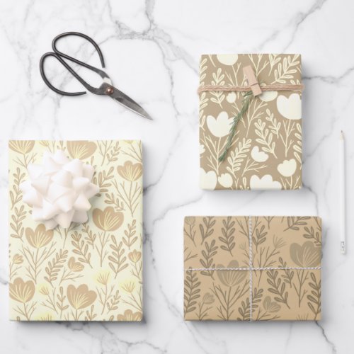 Wildflower Blooms Simple Neutrals Earthy Oat Chic  Wrapping Paper Sheets