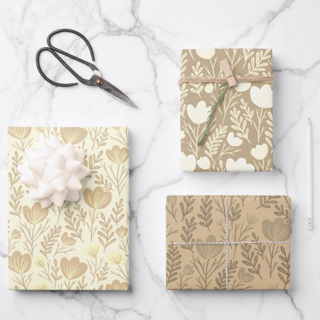Wildflower Blooms Simple Neutrals Earthy Oat Chic  Wrapping Paper Sheets (Front)