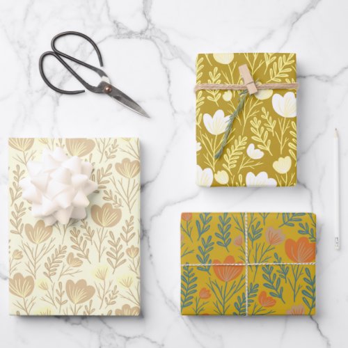 Wildflower Blooms Simple Neutrals Gold Chic  Wrapping Paper Sheets