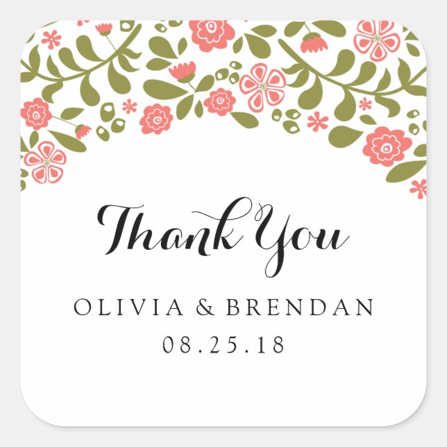 Wildflower Blossom | Wedding Favor Square Sticker (Front)