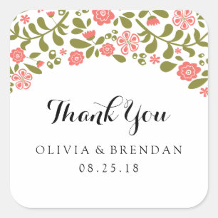 Wildflower Blossom   Wedding Favor Square Sticker