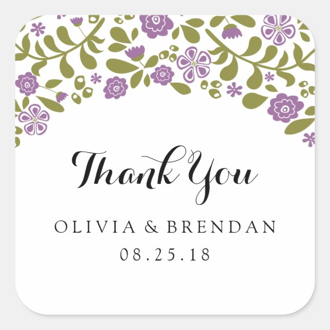 Wildflower Blossom | Wedding Favor Square Sticker (Front)