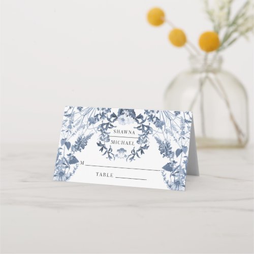 Wildflower Blue and White Floral Wedding Reception Place Card