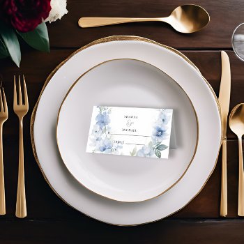 Wildflower Blue And White Rustic Elegant Wedding Place Card by ModernStylePaperie at Zazzle