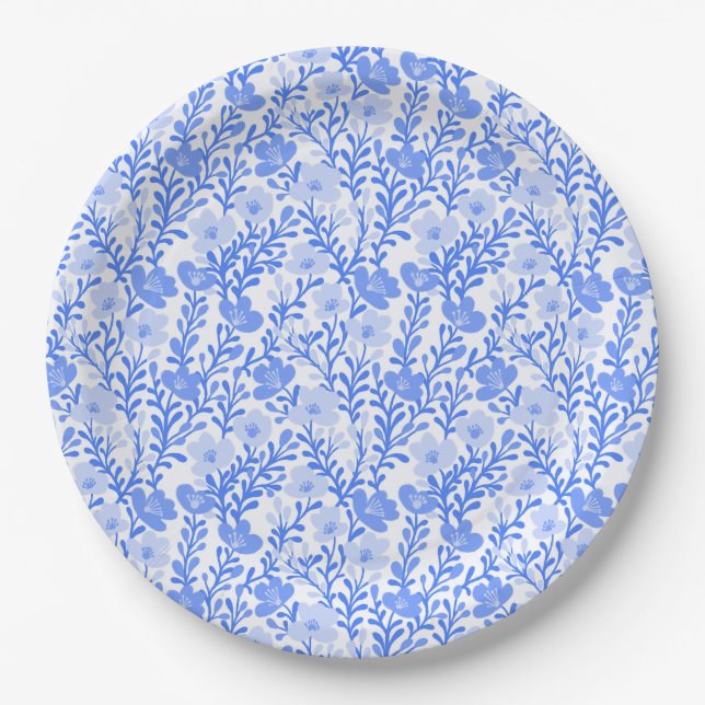 Wildflower Blue Blooms Floral Baby Shower Custom Paper Plates (Front)