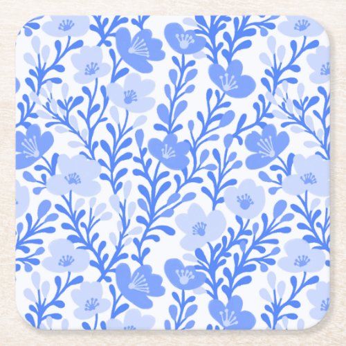 Wildflower Blue Blooms Floral Baby Shower Custom Square Paper Coaster