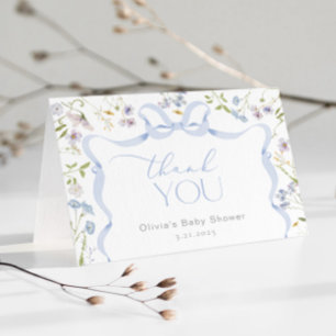 Wildflower Blue Bow frame Baby shower Thank you Card