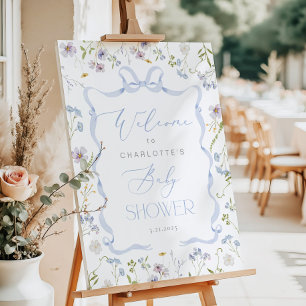 Wildflower Blue Bow frame Baby shower Welcome Foam Board