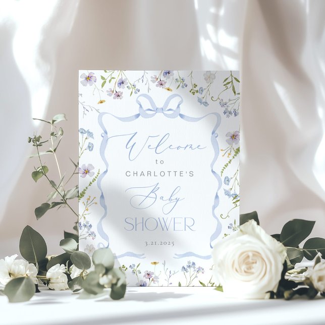 Wildflower Blue Bow frame Baby shower Welcome Poster (Creator Uploaded)