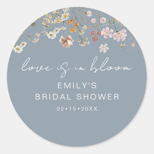 Wildflower Blue Bridal Shower Love is In Bloom Classic Round Sticker