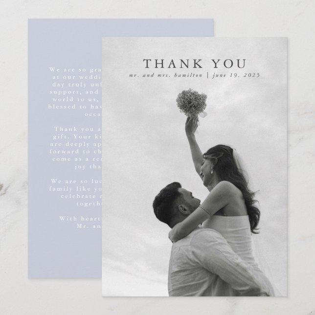 Wildflower Blue Elegant Wedding Thank You Card (Front/Back)