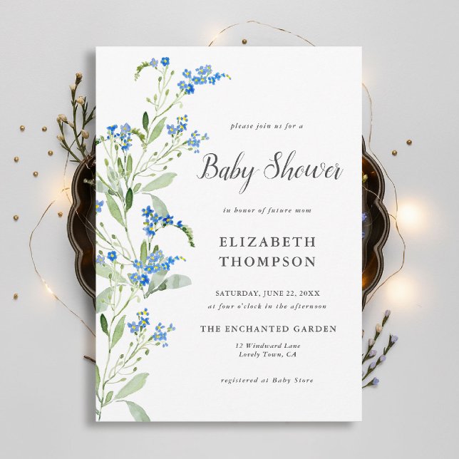 Wildflower Blue Floral Arch Elegant Baby Shower Invitation (wildflowers baby shower invitation delicate blue watercolor arch elegant garden rustic chic boho)