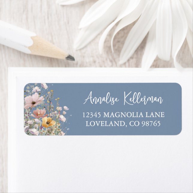 Wildflower Blue Floral Return Address Label (Insitu)