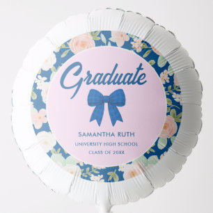 Wildflower Blue Gingham Bow Graduation Party Balloon