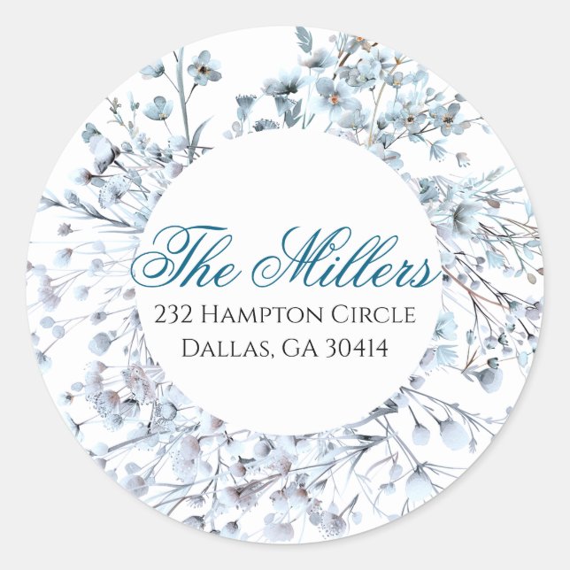 Wildflower Blue Return Address  Classic Round Sticker (Front)