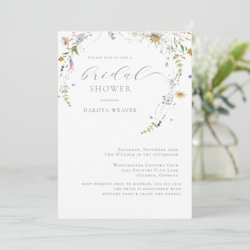  Wildflower Blue Simple Floral Bridal Shower Invitation