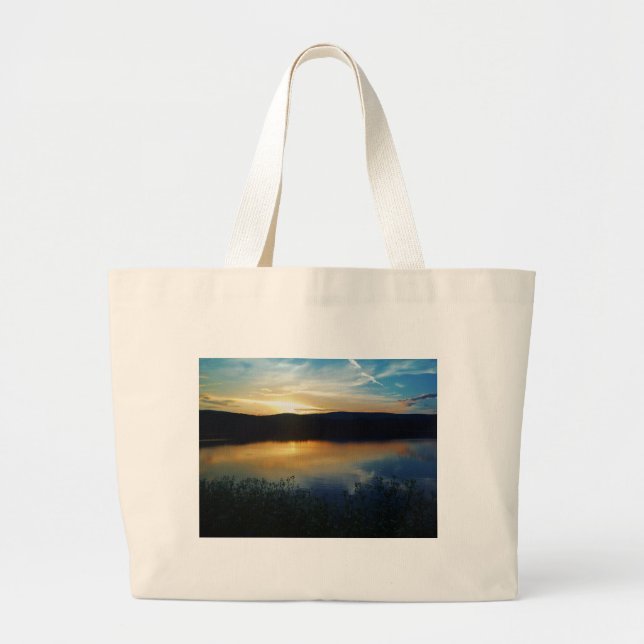 Wildflower, Blue sunset Large Tote Bag (Front)