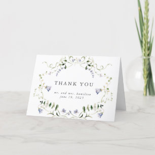 Wildflower Blue Watercolor Elegant Wedding Thank You Card