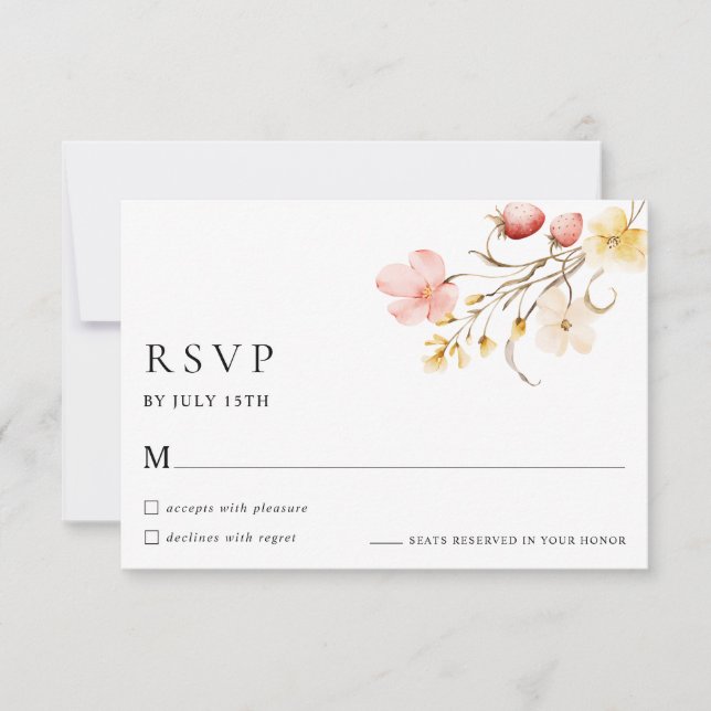 Wildflower Blush Floral Garden Wedding RSVP Cards (Front)