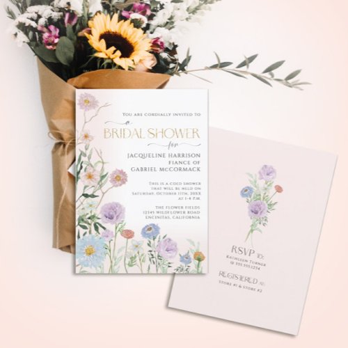 Wildflower Blush Floral Watercolor Elegant Bridal Invitation