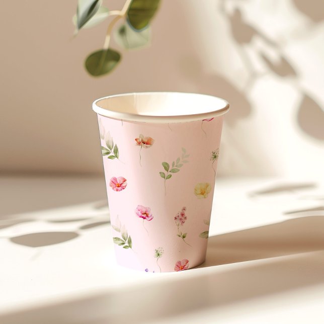 Wildflower Blush pink Baby in bloom Baby Shower Paper Cups (Creator Uploaded)