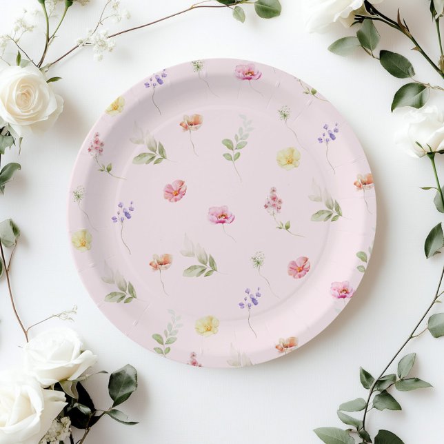 Wildflower Blush pink Baby in bloom Baby Shower Paper Plates (Creator Uploaded)