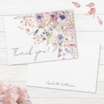 Wildflower Blush Pink Purple Floral Thank You Card<br><div class="desc">This flat thank you card is designed to match a sweet and whimsical floral theme. The front features soft watercolor wildflowers and greenery surrounding the words “Thank You” in elegant handwritten script calligraphy. The soft color palette of blush pinks, dusty rose, lilac, lavender, violet, and fresh greens adds a gentle...</div>
