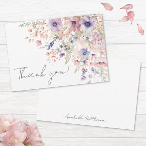 Wildflower Blush Pink Purple Floral Thank You Card