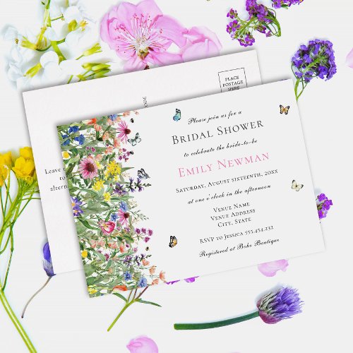 Wildflower Bohemian Bridal Shower Invitation Postcard